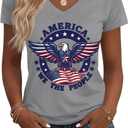 Huukeay 4th of July Shirts for Women, V-Neck Patriotic Tops Independence Day T-Shirt American Flag Graphic Tees (Gray, M)