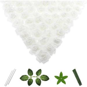 100 Pcs 2 Inch Artificial Flowers Faux Foam Fake Rose Head Bulk for Home Decor Wedding Decoration Bridal Shower Wall Table Centerpiece Arrangement DIY Craft (White)