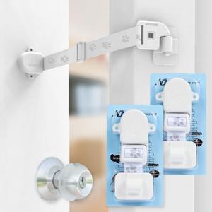 Adjustable Door Strap and Latch, Textile Cat Door Latch to Keep Dog Out of Litter Box, Economical Alternative of Pet Gates and Interior Cat Door, Basic 2 Packs