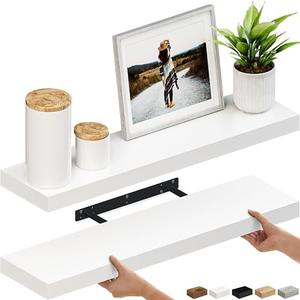 Ballucci Floating Shelves, 36" Wood Wall Shelf Set of 2, with Invisible Brackets for Bathroom, Living Room, Bedroom, Kitchen, Nursery, 6" Deep, White