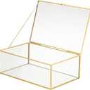 13” Glass Jewelry Box Gold Card Box with Hinged Lid, Gold Keepsake Box for Storage Wedding Card, Trinkets, Photo and More, Cute Glass Box for Women and Girl,Vintage, Size: X-Large