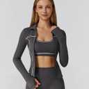 3 Piece Women Workout Set Sports Bra Tank Zip Jacket High Waist Leggings Casual Yoga Gym Outfit Athletic Clothing Sets (Gray, M)
