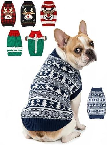 Dog Christmas Sweater, Soft Warm Pet Clothes Coat for Dogs and Cats Boy Girl, Fall Cozy Holiday Turtleneck Knitting Collar Pullover Pup Outfit Costume for Thanksgiving New Year,  XXL, Blue Pattern