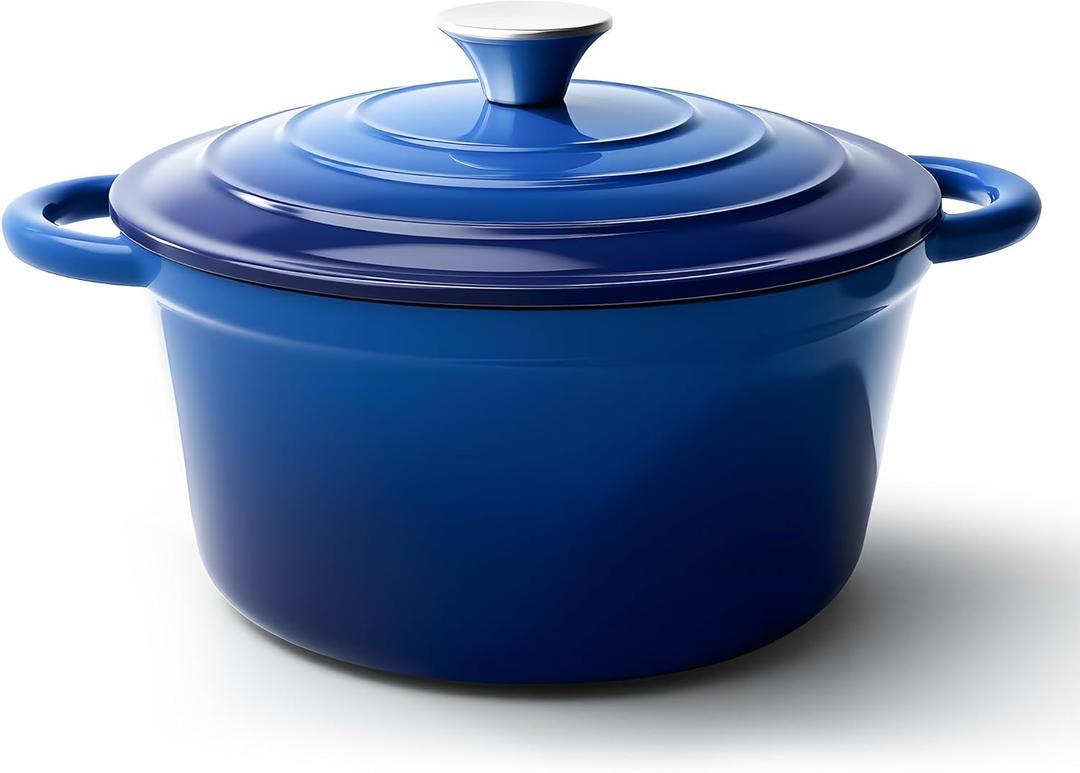 6 Quart Dutch Oven Pot with Lid, Non Stick Enameled Cast Iron Dutch Oven for Bread Baking, Heavy-Duty, Oven Safe Ceramic Cookware Up to 500F for Baking, Braising, Stews, Roasting, Blue