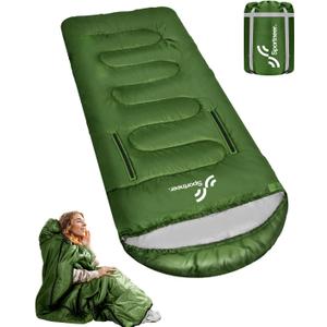 Sportneer 0 Degree Wearable Sleeping Bag for Adults & Kids  Walkable with Arm Zippers, Waterproof & Warm to 20F, Compact for Camping, Stadiums, Travel, Backpacking & Car Use (78.7''Long, Green)
