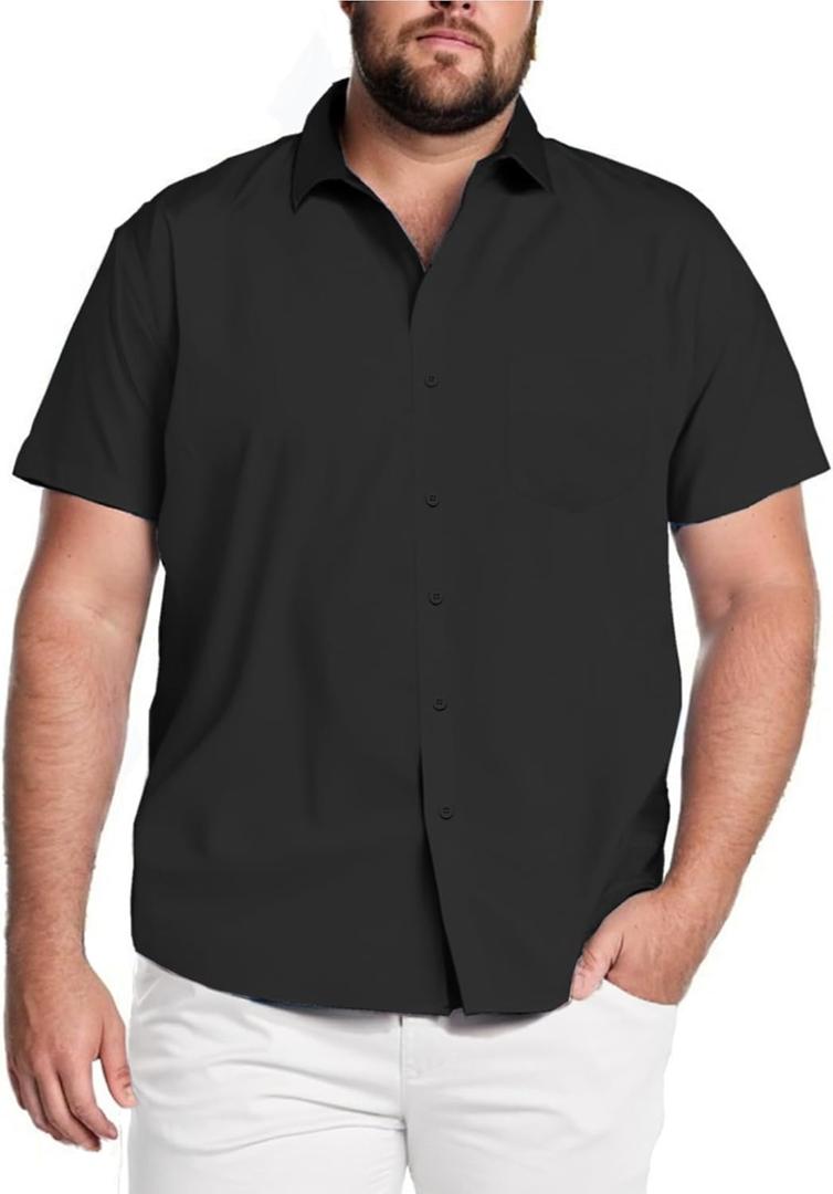 COOFANDY Big & Tall Shirts for Men Short Sleeve Button Down Casual Dress Shirts (Black),  6X-Large Big Tall