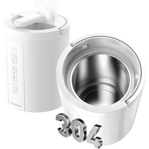 3L Stainless Steel Humidifier for Bedroom, Warm Mist Humidifiers Easy Clean, Steam Humidifier for Living Room, Whisper-Quiet and Filterless, with Sleep Mode and Timer, Auto-off Setting (White)