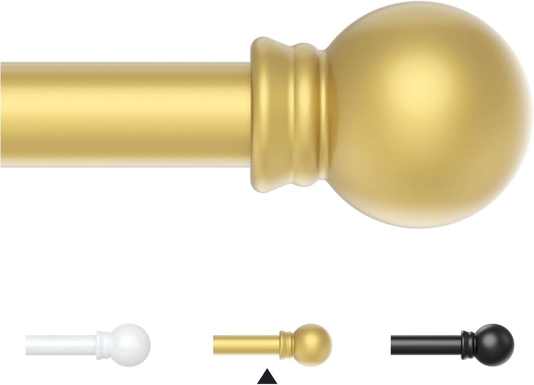 Gold Curtain Rods for Windows 66-120 Inch, 5/8" Stainless Steel Small Curtain Rod for Bedroom, Living Room, Kitchen, Farmhouse (30"-124")