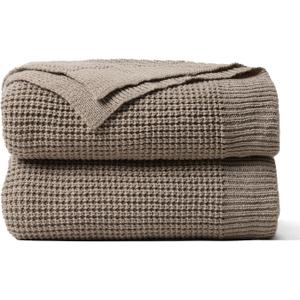 Waffle Knit Throw Blanket, Ultra Soft Lightweight & Breathable All-Season Blankets for Queen/King Size Bed, Waffle Weave Blanket for Home Decor, Office, Couch & Gift Giving (Beige, 90x108 Inch)