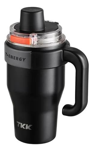 TKK 27 oz Tumbler with Handle and Straw, Ceramic Coating Insulated Bottle 100% Leakproof Travel Mug for Water, Iced Tea or Coffee, Smoothie, Cup Holder Friendly Base, Black
