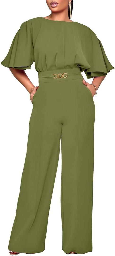 acelyn Elegant Jumpsuit for Women Dressy Sexy Plus Size Wide Leg Pant Suit One Piece Party Outfits (Green, S)