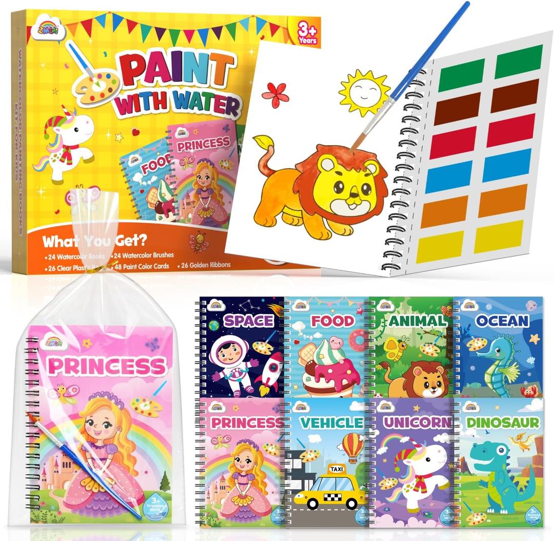 ZMLM 24 Water Coloring Books for Kids Party Favors - Bulk Mini Coloring Books for Kids Ages 4-8,Small Birthday Goodie Bag Stuffers School Teacher Return Gift Art Crafts Classroom Prizes (Classic)