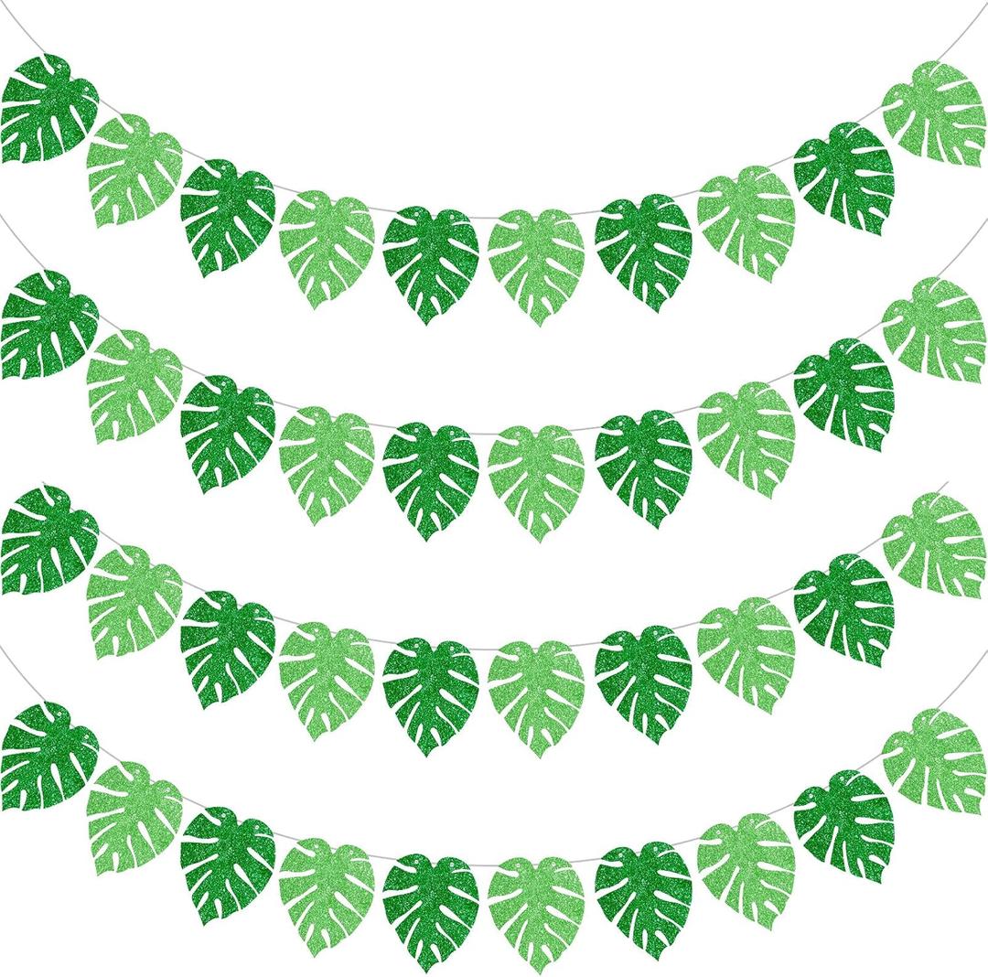 Sumind 4 Pieces Tropical Leaf Garland Banners Hawaiian Luau Garlands Decorations Glitter Palm Sunday Leaf Banners for Birthday Summer Beach Supplies Sumind 4 Pieces Tropical Leaf Garland Banners Hawaiian Luau Garlands Decorations Glitter Palm Sunday Leaf Banners for Birthday Summer Beach Supplies