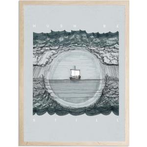 LQOZTBX Jesus Wall Art Hush Be Still Canvas Poster Jesus Boat Print Redemption Art Aesthetics Paintings Bible Sketches Wall Decor for Living Room Bedroom Unframed 16x24