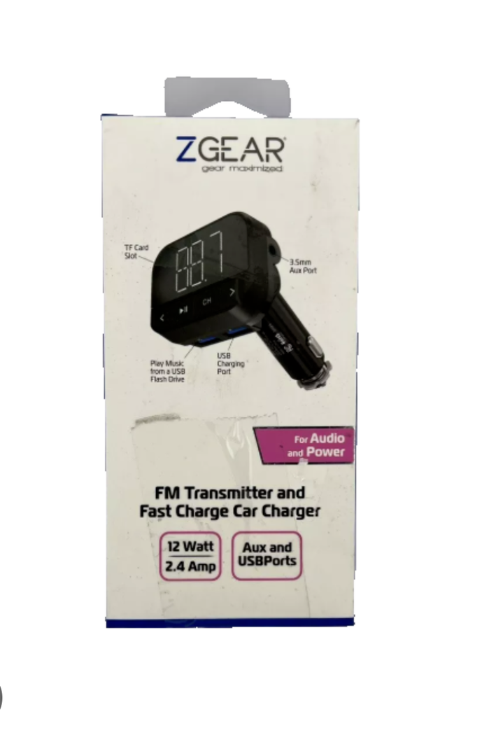 ZGear FM Transmitter & Fast Charging Car Charger - 12 watt 2.4 amp Aux & USBport