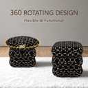 Get Set Style Ottoman, 360° Swivel Vanity Chair, Modern Geometric Ottoman, Foot Stool, Accent Vanity Stool, Lounge Footrest for Small Space, Living Room, Bedroom, or Entryway (Black Jacquard)