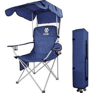 Camp Chairs with Shade Canopy Chair Folding Camping Recliner Support with Carrying Bag, Navy Blue