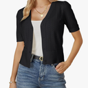 GRACE KARIN Cropped Cardigan Sweaters for Women Short Sleeve Crochet Knit Bolero Shrug V-Neck Button up Tops, Size L