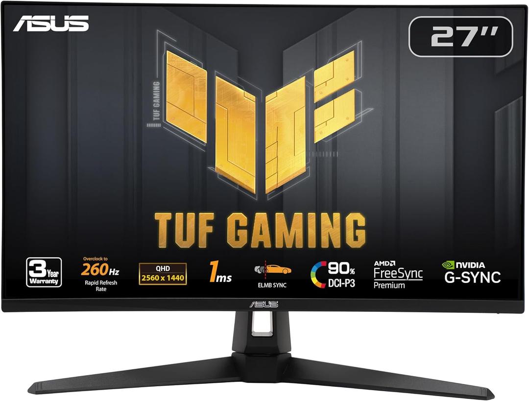 ASUS TUF Gaming 27 1440P Gaming Monitor (VG27AQM1A) - QHD (2560 x 1440), 260Hz, 1ms, Fast IPS, Extreme Low Motion Blur Sync, Freesync Premium, G-SYNC Compatible, DisplayHDR400 