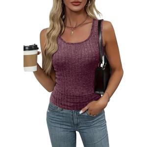 Womens Tank Tops Crewneck Sleeveless Summer Sweaters Vest Casual Basic Tees Ribbed Shirts (Red, S)