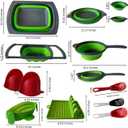 BaraBara 10 pcs Silicone Telescopic Collapsible Strainers with Handles, Foldable Bowl, Clip on Drainer. Green Spoon Rest, 3 ladle Masher Spoons. Silicone Gloves Heat Resistant Bundle Cooking Set.