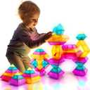 Building Block Sets for Kids 3 4 5 6 Year Old, 30 Pcs Stacking Blocks Toys for Boys Girls, STEM Preschool Learning Activities Educational Light Table Toys Gifts for Toddlers Children (Yellowpurpleblue)