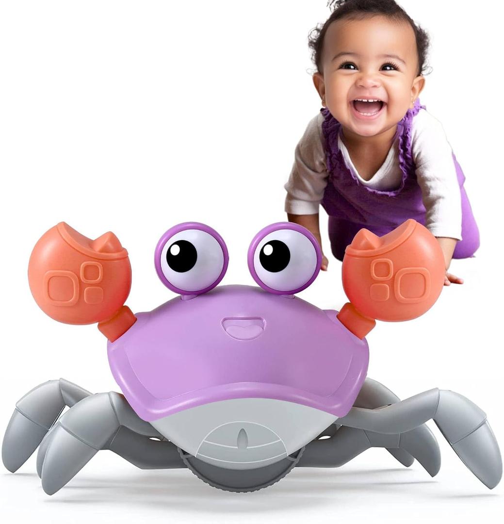 Purple Crawling Crab Baby Toy  Violet Tummy Time Interactive Moving Crab Toy with Music & Lights, Cute Running Escape Catch Me Toy for 06 Month Infants, 612 Month Crawlers & Early Walkers