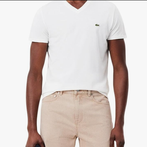 Lacoste Men's Short Sleeve V-Neck Pima Cotton Jersey T-Shirt, Size L