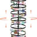 DEAYOU 6 Tiers Rotating Earring Holder Organizer, 264 Holes Metal Pierced Earring Display Stand Rack, Adjustable Hanging Earring Tree Organizer for Women, Girl, Selling, Black