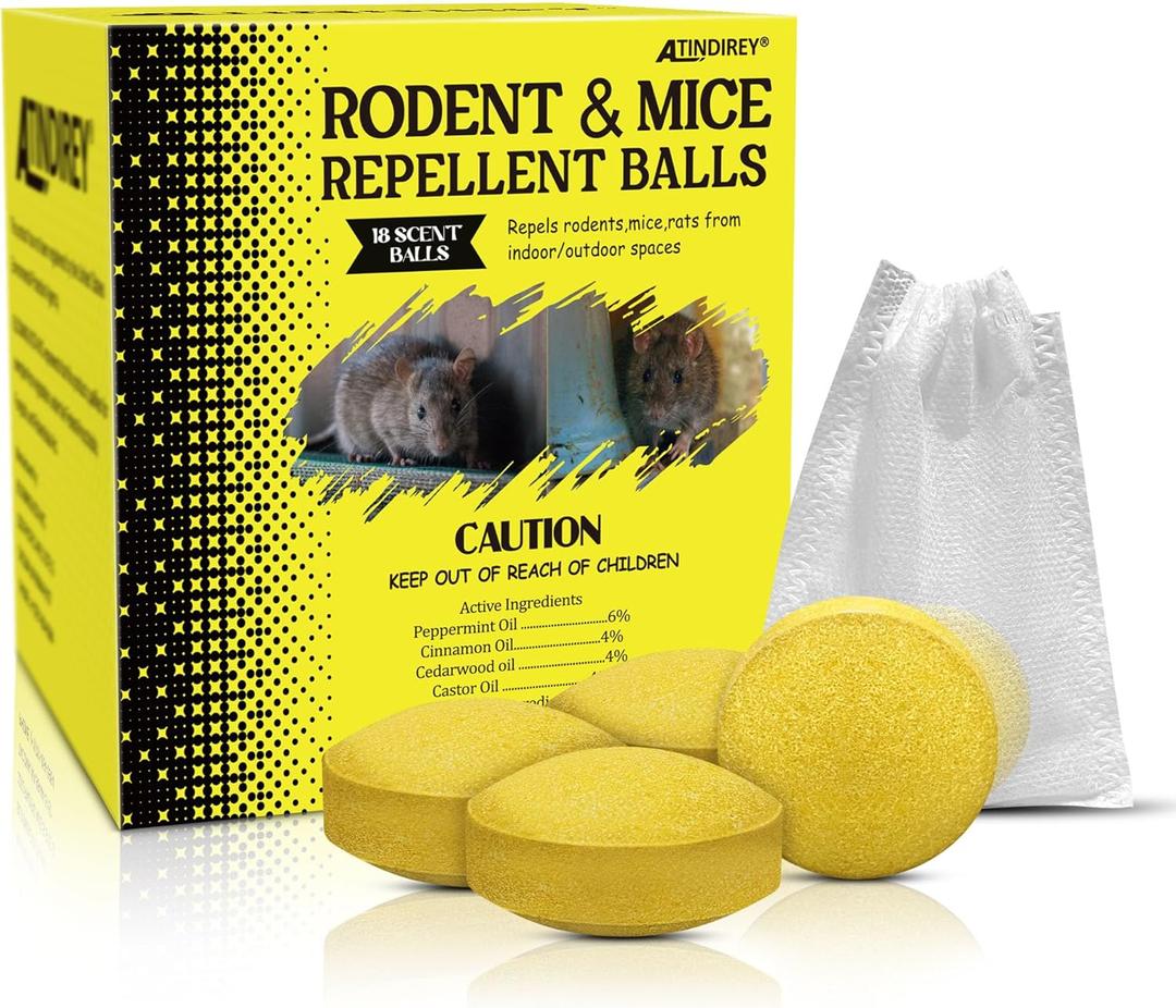 Rodent & Mice Repellent,Indoor/Outdoor/Car Engine Protection,Long-Lasting Peppermint Oil Formula,Safe for Pets & Kids,30-60 Days Effective Mouse Deterrent (18, Yellow)