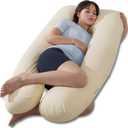 QUEEN ROSE Pregnancy Pillow, U Shaped Full Body Pillows for Sleeping Support, 55 Inch Maternity Pillow for Pregnant Women with Cooling Silky Cover, Yellow