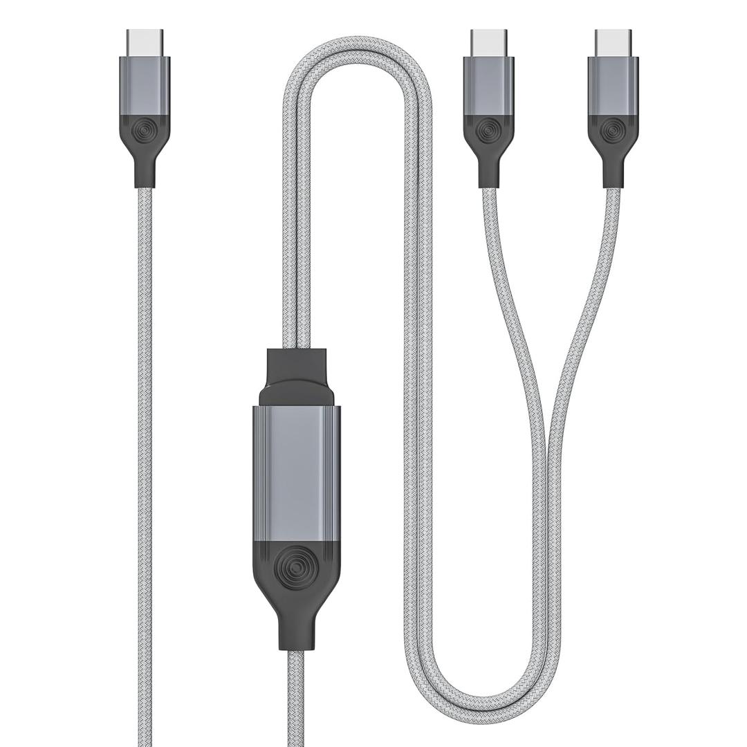 2-in-1 USB C to USB C Cable 140W Max, Fast Charging Cable for iPhone 16 Pro Max/MacBook Pro/Samsung, Dual Type-C Charging Cord, Braided & Durable, 4Ft (Gray)