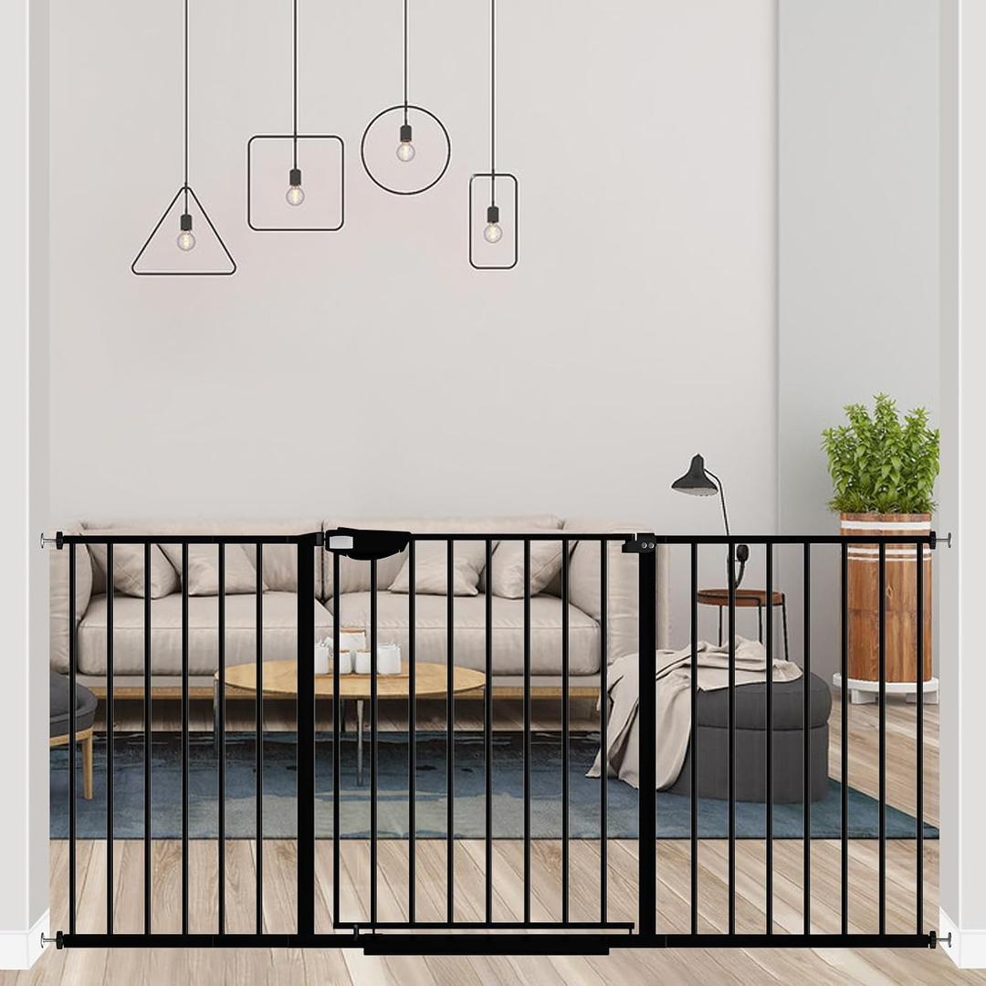 ALLAIBB Triple Lock 49.21-66.54" Extra Wide Baby Gate Metal 30" Tall Black