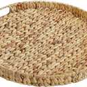 Gurfuy Extra Large Round Ottoman Table Tray with Handles - 19.7" Handmade Wicker Serving Hand Woven Tray for Farmhouse Decorative Oversized Coffee Table Trays Living Room Kitchen Counter Breakfast