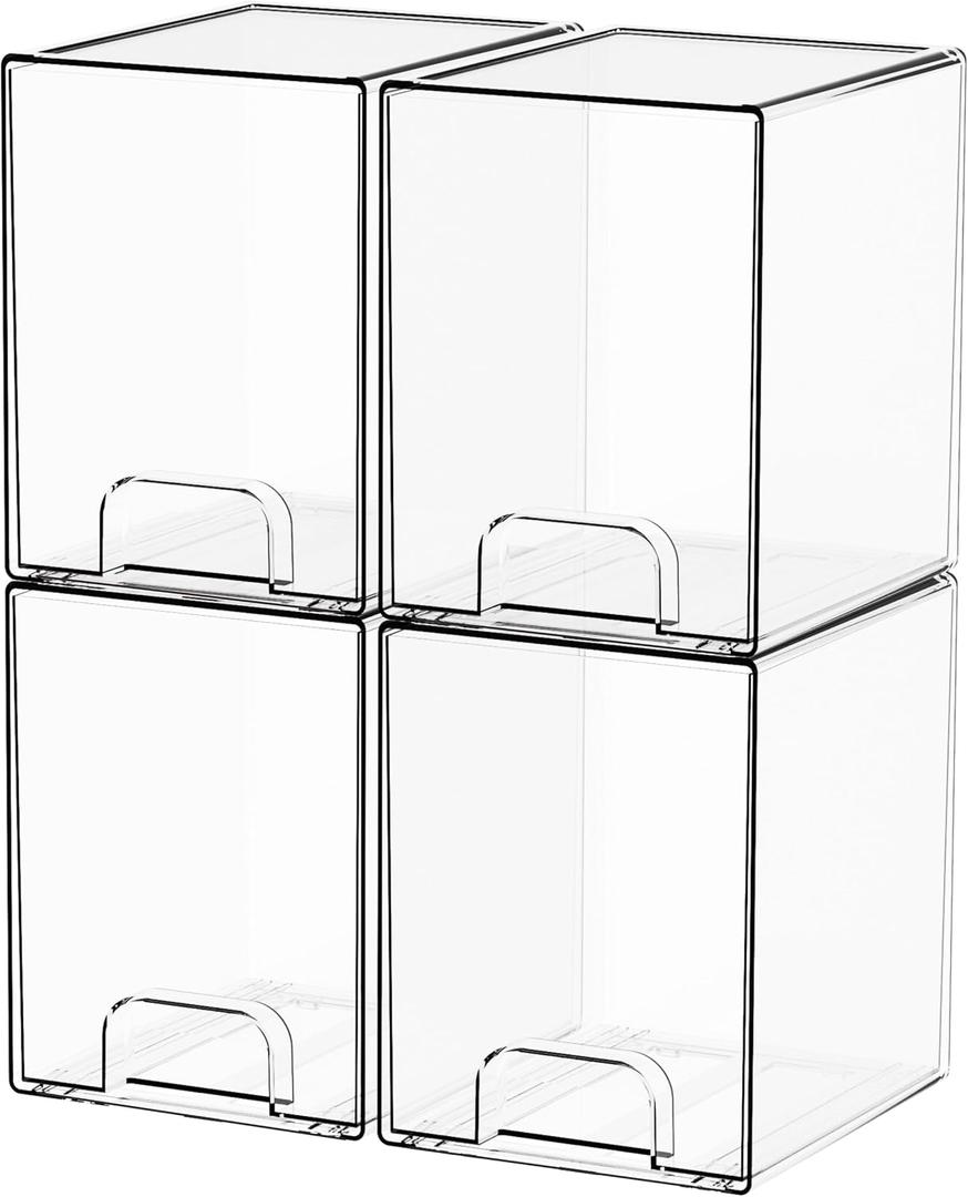 Yieach 7.6" H Baby Bottle Organizer for Cabinet,4 Pack BPA FREE Bottle Storage Organizer Baby,Clear Stackable Storage Drawers for Makeup,Skincare,Beauty Products Bathroom Closet Organizers and Storage