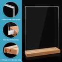 Smarpau 5x7 Acrylic Sign Holder with Wood Base, 3 Pack L/T Shape 2 in 1 Table Sign Stand Vertical or Slant Back Display, Photo Picture Frame, Menu Holder for Restaurant, Office, Store, Wedding