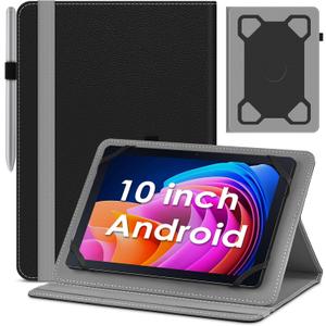 DETUOSI Universal 10 Inch Tablet Case,10.1 Inch Android Tablet Cover, Protective Folio Stand Case for 9.6-10.5 Inch Tablet, PU Leather Tablet Cover for 10.1 Inch Tablet Android (Black)