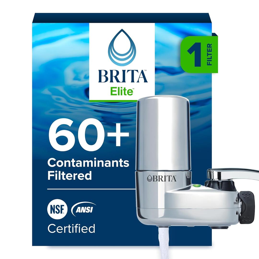 Brita Faucet Mount Water Filter System, Chrome, No-Wait Filtration, Easy Install, Multi-Use Tap Water Filter for Kitchens, Bathrooms & Small Spaces (1 ct)