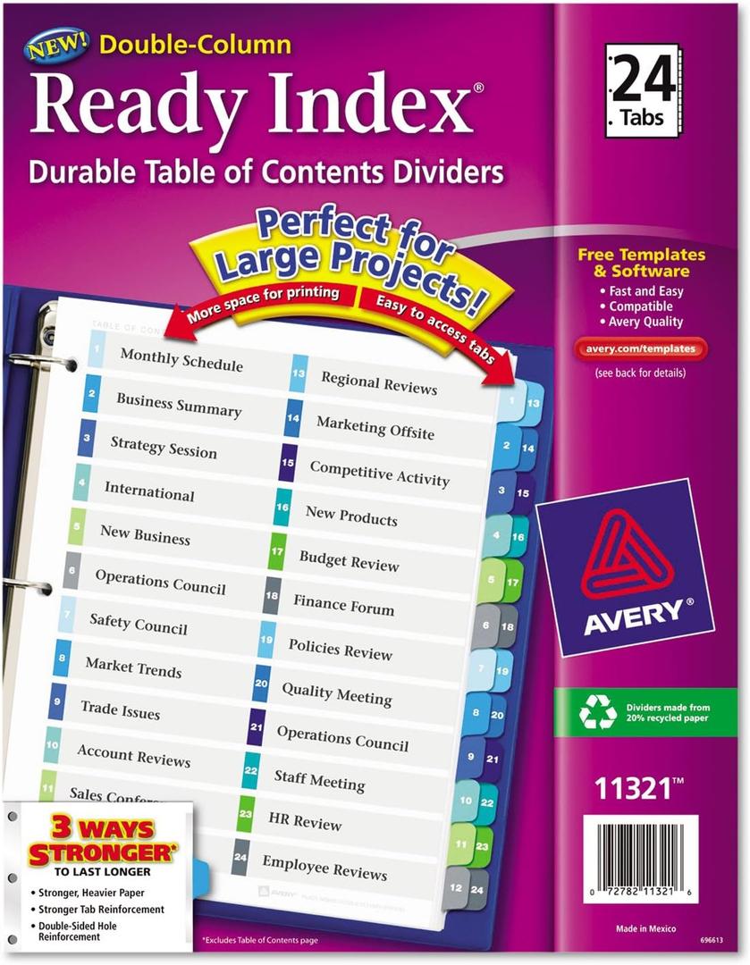 Avery Double-Column Ready Index Table of Contents Dividers with Multicolor Tabs