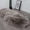 HUAHOO Premium Genuine Sheepskin Rug Camel Real Australia Sheepskin Natural Lambskin Fur Area Rug Seat Covers for Kids Bedroom Sofa Chair Cover Pets Dogs Mat Double Pelt/2' x 6' Mushroom
