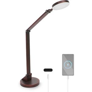 Neatfi (New Model) LED Table Lamp with Round Base, Touch Control, 9W, Dimmable, 3 Light Modes, 3000-6500K, Eye-Caring Task Light with USB Charging Port for Home and Office (Brown)
