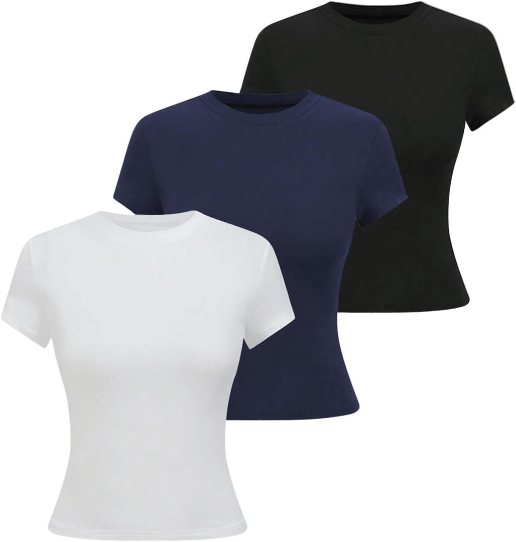 SOLY HUX Women's 3 Pack T Shirt Crew Neck Short Sleeve Tee Slim Fitted Casual Summer Basic Tops XX-Small
