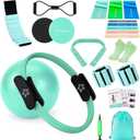 Pilates Equipment Kit for Home Workout, Pilates Ring and Ball Set for Women, 14'' Magic Circle Essentials Accessories Kit, Wrist Weights, Resistance Bands, Yoga Strap, Socks, Bag (Green)