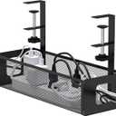 DELAMU Under Desk Cable Management Tray - Cable Management Tray No Drill with F-Clamp Design, Metal Mesh Cord Organizer, Sturdy Wire Organizers for Cords for Home Office Standing Desk, Black