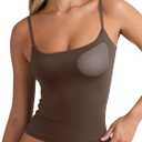 PINKMSTYLE Tank Tops for Women Built in Bra Backless Basic Double Lined Summer Spaghetti Strap Sleeveless Cami Workout Shirts (Brown)
