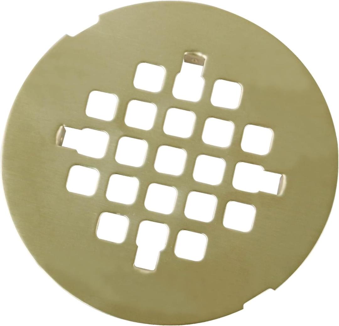 Brushed Gold Snap-in Shower Floor Drain Cover,Hidrop 4-1/4" OD Round Shower Strainer Grid, Easy-to-Install Replacement Cover Stainless Steel