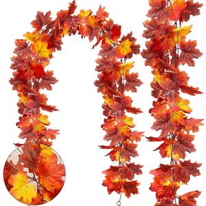 TURNMEON 2 Pack Thanksgiving Garland for Home, Total 11.8Ft Fall Leaves Garland Artificial Hanging Vine Decor for Thanksgiving Table Decorations Indoor Outdoor Mantle Fireplace Winter Party
