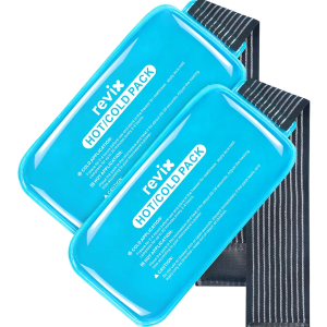 REVIX Ice Packs for Injuries Reusable, 2 Packs Hot & Cold Gel Ice Packs with PVC Cooling Design & Adjustable Strap, Flexible Therapy on Joints, Muscles, Shoulder, Back and Knee (10" x 5" Blue)