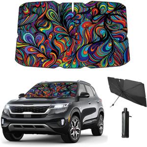 Windshield Sun Shade Umbrella for Car Front Window Sun Visor for Windshield 2025 Car Summer Accessories 100% Blackout Protect Interior from Sun UV Rays & Heat 57"*31" (Abstract)