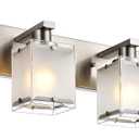 4-Lights Bathroom Light Fixtures Over Mirror, Brushed Nickel Vanity Wall Mounted Lighting with Frosted Glass for Kitchen Living Room, E26 Bulb Base